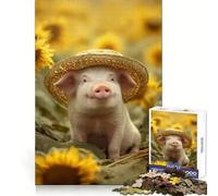 Puzzle da 1000 pezzi "Maialino nel campo di girasoli con cappello" per ragazzi, gioco di logica stimolante, evasione rilassante, bordi trasparenti, regalo di compleanno (50x75cm)