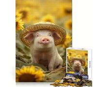 Puzzle da 1000 pezzi "Maialino nel campo di girasoli con cappello" per ragazzi, gioco mentale, momento di relax, taglio di alta qualità, regalo artistico (38x52cm)