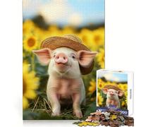 Puzzle da 1000 pezzi "Maialino nel campo di girasoli" per adolescenti, rompicapo, gioco rilassante, taglio di alta qualità, regalo di Natale (50x75cm)