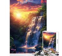 Puzzle da 1000 pezzi Majestic Waterfall at Sunset Glow Giocattolo educativo Regali di Babbo Natale segreto Giochi rilassanti con poster abbinato e foglio di quiz Dimensioni 38x26cm