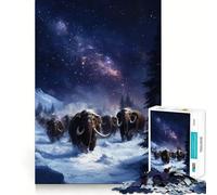Puzzle da 1000 pezzi "Mammut lanosi sotto il cielo notturno" per ragazzi,gioco di memoria e concentrazione,livello professionale,attività rilassante di gruppo al chiuso (38x52cm)