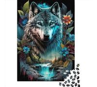 Puzzle da 1000 pezzi Mandala Jungle Wolf, puzzle rettangolari in legno creativi per adulti, grandi puzzle per gioco educativo per famiglie (75x50 cm)