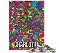 Puzzle da 1000 pezzi Mappa della città di Charlotte in stile Pop Art Puzzle per ragazzi Difficile Ogni pezzo è unico Giocattolo educativo (75x50cm/1000 pezzi)