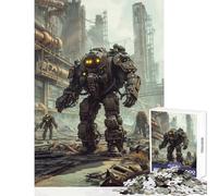 Puzzle da 1000 pezzi Mech gigante in una città post-apocalittica giocattolo educativo regalo di compleanno gioco pratico con poster abbinato e foglio di quiz (dimensioni 50x75cm)
