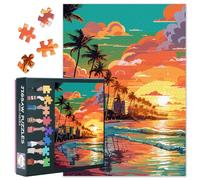 Puzzle da 1000 pezzi Miami - Vintage paesaggio costiero con motivi Art Deco & Premium Puzzle Board, puzzle da spiaggia retrò, 70 x 50 cm