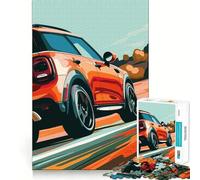 Puzzle da 1000 pezzi "Mini Cooper arancione su strada" per ragazzi, gioco di logica, giocattolo per la casa, divertimento assicurato, taglio preciso, regalo perfetto (38x52cm)