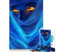 Puzzle da 1000 pezzi "Misteriosa donna con velo blu" per adolescenti, ideale per rafforzare la memoria, per il tempo libero a casa, con bordi puliti e come regalo (38x26cm)
