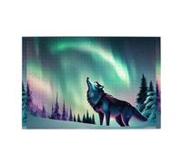 Puzzle da 1000 pezzi Mjhkxlj lupi ululano all'aurora boreale, puzzle in legno di qualità dell'immagine per adulti e bambini, puzzle divertenti, puzzle per alleviare lo stress