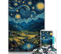 Puzzle da 1000 pezzi "Montagne sotto il cielo notturno" per adolescenti, difficile da completare ma divertente e umoristico, regalo di compleanno, regali, decorazione da parete 50x75cm