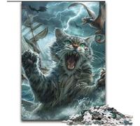 Puzzle da 1000 pezzi "Mostro gatto in mare" in legno, idea regalo unica per la casa fai da te 50x75cm per adolescenti e famiglie, decorazione fai da te perfetta e sfida rompicapo