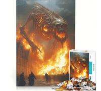 Puzzle da 1000 pezzi: Mostro scheletro infuocato su città in fiamme, giocattolo fai da te, sfida difficile, con pezzi di forma casuale completamente ad incastro 50x75cm