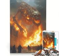 Puzzle da 1000 pezzi "Mostro scheletro infuocato su città in fiamme", giocattolo fai da te, sfida difficile, con pezzi di forma casuale completamente ad incastro 38x26cm