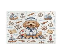 Puzzle da 1000 pezzi, motivo: cane cockapoo nautico blu navy, puzzle in legno stampato con rotta estiva per cuccioli di nave, decorazioni alla moda per feste di intrattenimento