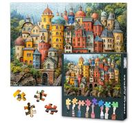 Puzzle da 1000 pezzi, motivo: Castello delle fiabe - Casette blu e architettura medievale, arte con puzzle di alta qualità, 70 x 50 cm