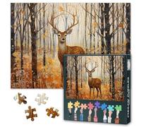Puzzle da 1000 pezzi, motivo: cervo nella foresta autunnale, colorato puzzle per adulti, in giallo e arancione, decorazione da parete, puzzle rilassante per alleviare lo stress, 50,5 x 70,5 cm