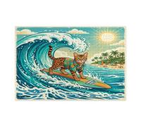Puzzle da 1000 pezzi, motivo: gatto del Bengala sulla spiaggia del Bengala, puzzle in legno costiero, decorazione stampata con onde fredde per l'intrattenimento creativo
