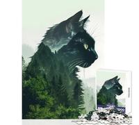 Puzzle da 1000 pezzi motivo: gatto doppia esposizione foresta decorazione per la casa giocattoli regalo di compleanno gioco pratico collezione di artisti belle arti dimensioni: 38x26cm