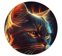 Puzzle da 1000 pezzi, motivo: gatto, fuoco, faccia di animale, rotondo, fai da te, decorazione artistica, regalo di compleanno perfetto (67,5x67,5cm)