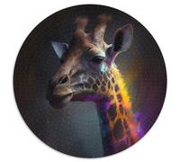 Puzzle da 1000 pezzi, motivo: giraffa fantasy, rotondo, per adulti, attività educativa per lo sviluppo delle abilità cognitive, 67,5x67,5 cm.