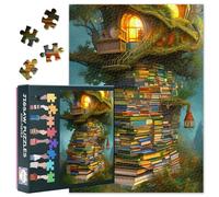 Puzzle da 1000 pezzi, motivo giungla con pile di libri, 50 x 70 cm, in cartone premium per gli amanti dei libri, giochi di famiglia e serate enigmi