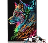 Puzzle da 1000 pezzi, motivo: lupo, pop art, animali, quadrato, per adulti e bambini, gioco di puzzle di carta, 38x26 cm/1000 pezzi