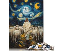 Puzzle da 1000 pezzi, motivo: pecora, notte stellata, puzzle quadrato creativo per adulti e puzzle in legno, gioco sofisticato, 1000 pezzi (75 x 50 cm)