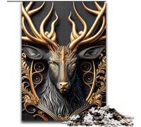 Puzzle da 1000 pezzi, motivo: Re Cervo, puzzle Art Deco dorato, gioco educativo e divertente da interno per l'arredamento della casa, dimensioni 26X38cm