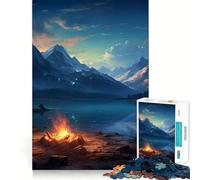 Puzzle da 1000 pezzi "Mountain Lake Campfire" per adulti, gioco intelligente da interno, taglio preciso, regalo perfetto 50x75cm