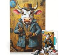 Puzzle da 1000 pezzi "Mucca archeologa dentro un tempio", gioco rompicapo, attività per famiglie, con poster e foglio di curiosità abbinati 50x75cm