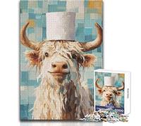 Puzzle da 1000 pezzi Mucca con cappello di carta igienica Dipinto Rilassante Solo Tempo tranquillo Gioco di taglio preciso superiore Dimensioni giocattolo 38x26cm