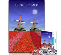 Puzzle da 1000 pezzi "Mulino a vento olandese" per adolescenti, antistress, per ammazzare il tempo durante le vacanze, con poster abbinato e foglio di quiz, 50x75cm