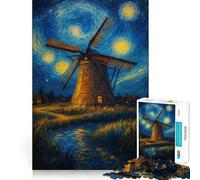 Puzzle da 1000 pezzi "Mulino a vento sotto una notte stellata" per adulti,gioco di problem solving,taglio di qualità professionale,rilassante attività di gruppo al chiuso (50x75cm)