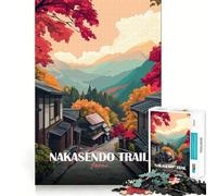 Puzzle da 1000 pezzi Nakasendo Trail Paesaggio autunnale giapponese Incastro perfetto Gioco di abilità artistica Gioco di relax Regalo di Natale artistico (38x26cm)