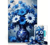 Puzzle da 1000 pezzi,natura morta floreale blu e bianca,taglio perfetto,divertente,rompicapo cognitivo,gioco per il tempo libero,regalo artistico di Natale 50x75cm