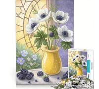 Puzzle da 1000 pezzi Natura morta floreale con anemoni bianchi e more gioco rompicapo difficile e stimolante regalo di compleanno regalo 50x75cm