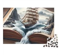 Puzzle da 1000 pezzi "Nave a vela fantasy" con nave in un libro aperto, gioco educativo per adulti, bella decorazione, difficile e stimolante, ideale per compleanni maschili e femminili, 52x38 cm