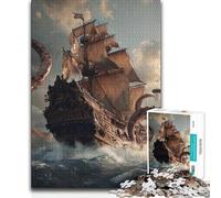 Puzzle da 1000 pezzi Nave attaccata da tentacoli di polpo gigante Decorazione d'arte per la casa Regali di Babbo Natale segreto per 14+ Gioco di puzzle offerto 50x75cm