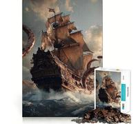 Puzzle da 1000 pezzi "Nave attaccata dai tentacoli di un polpo gigante" per adolescenti, gioco di logica, passatempo rilassante, taglio perfetto, regalo classico 50x75cm