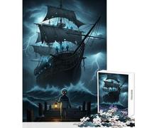 Puzzle da 1000 pezzi Nave fantasma in mare in tempesta Giocattolo educativo Ottimo regalo per giochi di famiglia Gioco per migliorare l'amore tra coppie Dimensioni 38x52cm