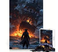 Puzzle da 1000 pezzi "Nave in fiamme e pirati sulla riva" per adolescenti, ideale per giochi di strategia, relax e per incastri precisi, perfetto come regalo festivo (38x26cm)