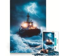 Puzzle da 1000 pezzi "Nave in tempesta con fulmine" per adolescenti, ideale per rilassarsi e migliorare la memoria Opera d'arte nitida e di alta qualità 50x75cm