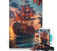 Puzzle da 1000 pezzi "Nave pirata al tramonto" per adulti, gioco di logica intelligente, silenzioso e divertente, con bordi lisci, ideale come regalo per le festività (50x75cm)