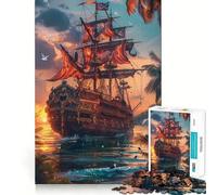 Puzzle da 1000 pezzi "Nave pirata al tramonto" per ragazzi, gioco di logica e avventura, antistress, taglio preciso, regalo memorabile (38x52cm)