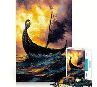 Puzzle da 1000 pezzi "Nave vichinga al tramonto",sfida mentale,taglio di alta precisione,divertente passatempo (50x75cm)
