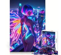 Puzzle da 1000 pezzi Neon Angel Cyberpunk Cityscape per adulti e ragazzi, gioco di logica, divertimento rilassante, bordi affilati, regalo memorabile (38x26cm)