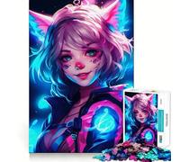 Puzzle da 1000 pezzi Neon Anime Cat Women per adolescenti, gioco stimolante, facile e rilassante, taglio preciso, (38x26cm)