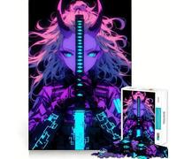 Puzzle da 1000 pezzi Neon Cyber Oni Warrior per adulti, stimolante per la mente, ideale per momenti di relax, con bordi precisi, (50x75cm)