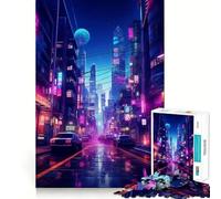 Puzzle da 1000 pezzi Neon Cyberpunk City per adolescenti, gioco di logica e abilità, divertimento condiviso, taglio preciso, decorazione murale (38x52cm)
