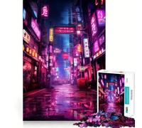 Puzzle da 1000 pezzi Neon Cyberpunk Giappone per adulti, gioco di logica, rilassante e divertente, con design e assemblaggio, regalo di Babbo Natale (38x52cm)