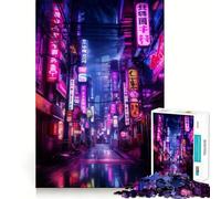 Puzzle da 1000 pezzi Neon Cyberpunk Giappone per adulti, gioco di logica, rilassante e divertente, con design e assemblaggio, regalo di Babbo Natale (50x75cm)